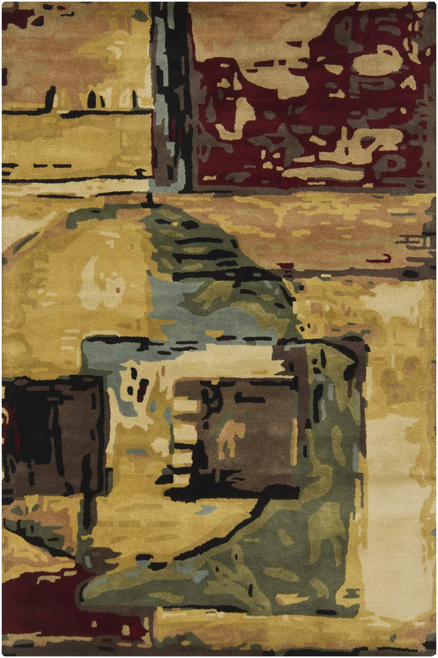 Chandra Nirvana NIR-6600 Blue and Green and Beige and Gold and Burgundy rug, flat view