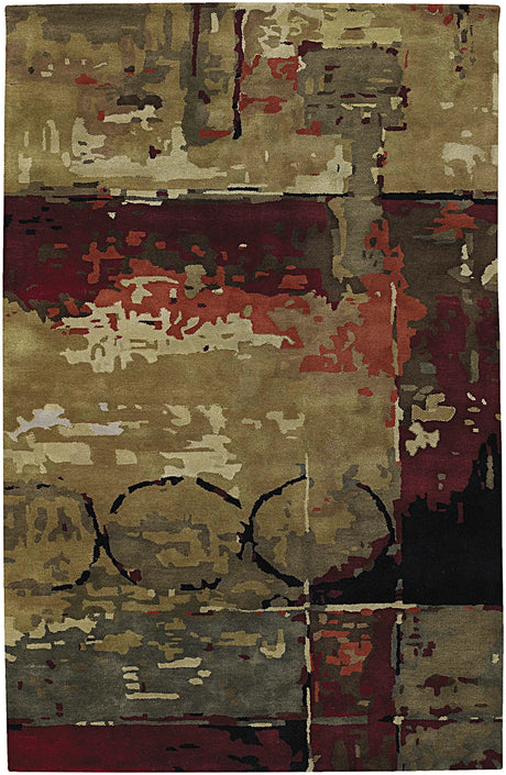 Chandra Nirvana NIR-6601 Burgundy and Grey and Green and Tan and Black rug, flat view