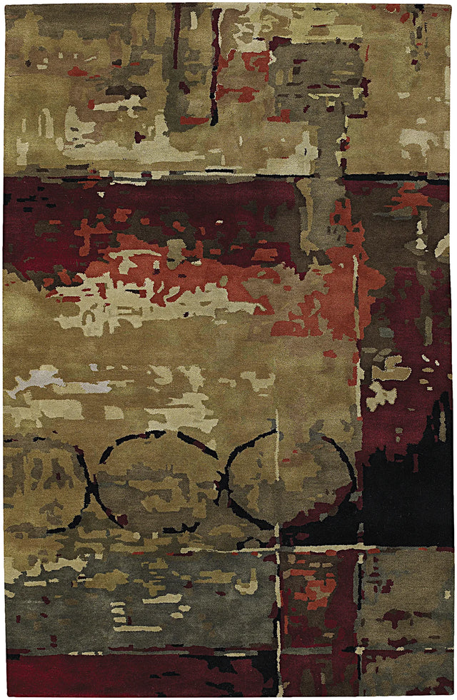 Chandra Nirvana NIR-6601 Burgundy and Grey and Green and Tan and Black rug, flat view