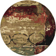Chandra Nirvana NIR-6601 Burgundy and Grey and Green and Tan and Black round rug, flat view