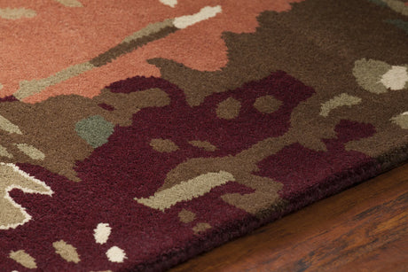 Chandra Nirvana NIR-6601 Burgundy and Grey and Green and Tan and Black rug, side detail view