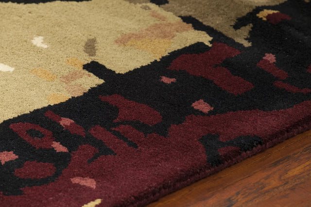 Chandra Nirvana NIR-6602 Burgundy and Green and Tan and Black and Brown rug, side detail view