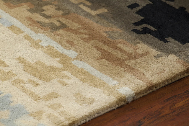 Chandra Nirvana NIR-6603 Blue and Beige and Brown and Green and Black rug, side detail view