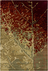 Chandra Nirvana NIR-6604 Green and Red and Burgundy and Brown rug, flat view