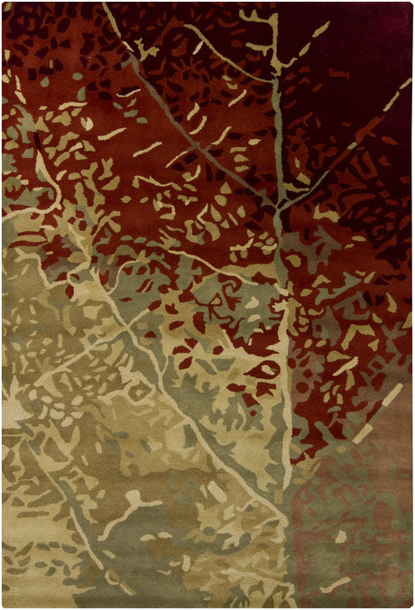 Chandra Nirvana NIR-6604 Green and Red and Burgundy and Brown rug, flat view