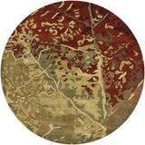 Chandra Nirvana NIR-6604 Green and Red and Burgundy and Brown round rug, flat view