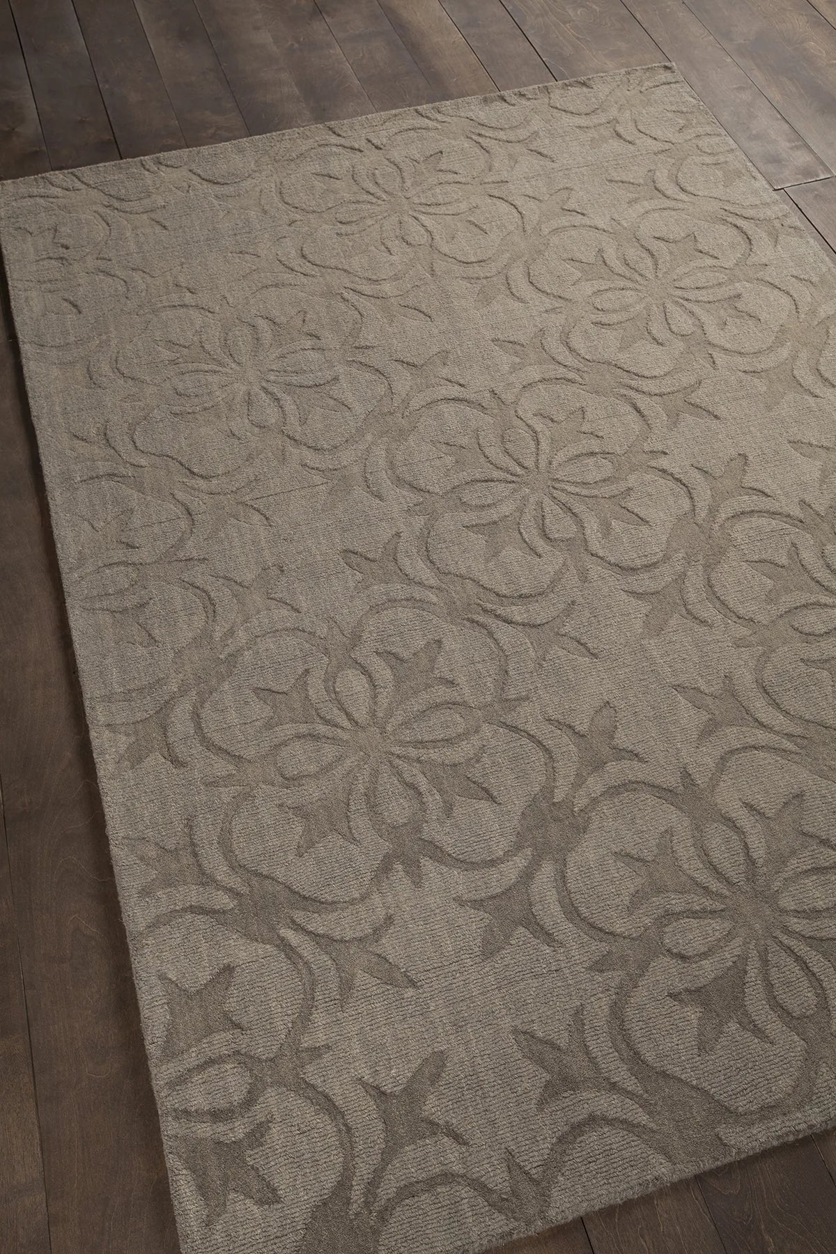 Chandra Rekha REK-29600 Taupe and Brown rug, angled side view
