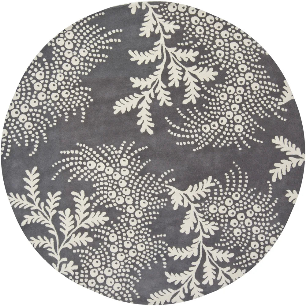 Chandra Rowe ROW-11107 Grey and Ivory round rug, flat view