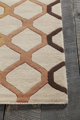 Chandra Rowe ROW-11125 Tan and Orange and Rust and Black and Blue and Green rug, corner detail