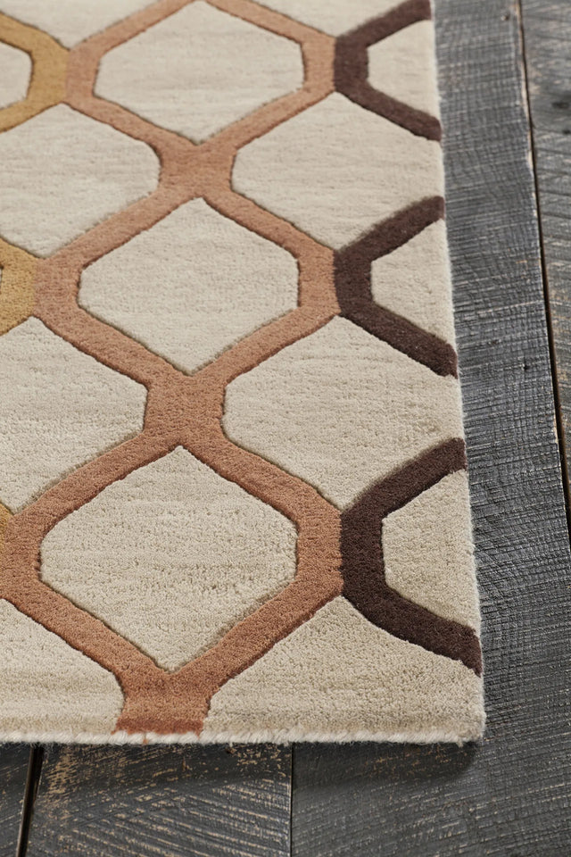 Chandra Rowe ROW-11125 Tan and Orange and Rust and Black and Blue and Green rug, corner detail