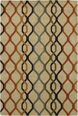 Chandra Rowe ROW-11125 Tan and Orange and Rust and Black and Blue and Green rug, flat view