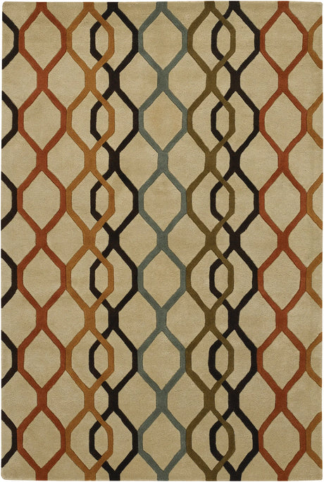 Chandra Rowe ROW-11125 Tan and Orange and Rust and Black and Blue and Green rug, flat view