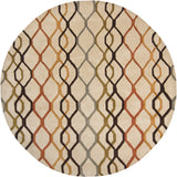Chandra Rowe ROW-11125 Tan and Orange and Rust and Black and Blue and Green round rug, flat view