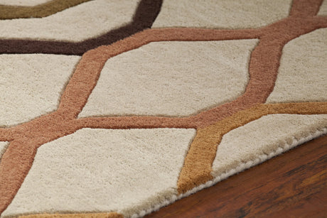Chandra Rowe ROW-11125 Tan and Orange and Rust and Black and Blue and Green rug, side detail view