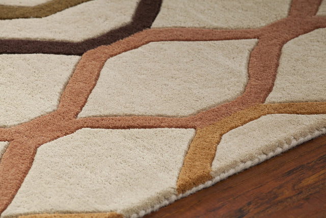 Chandra Rowe ROW-11125 Tan and Orange and Rust and Black and Blue and Green rug, side detail view