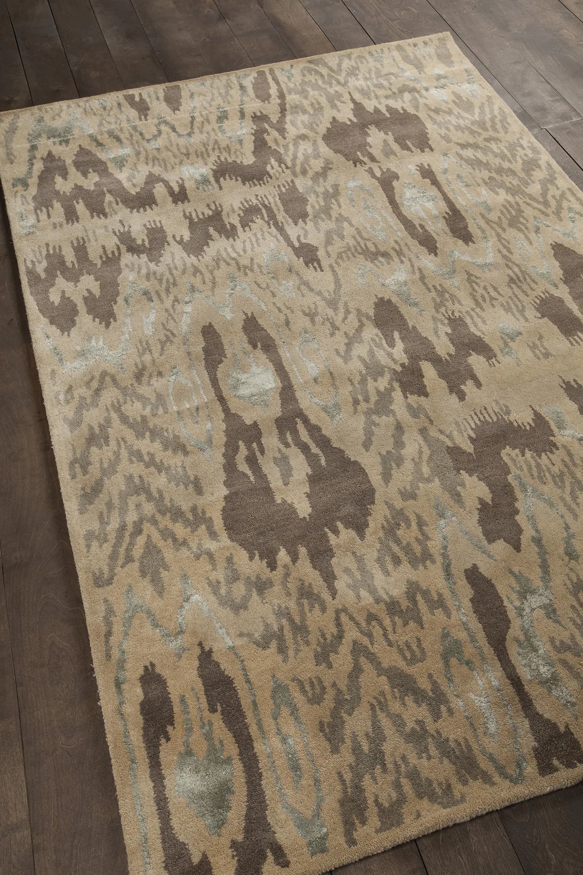 Chandra Rupec RUP-39606 Beige and Grey and Brown rug, angled side view