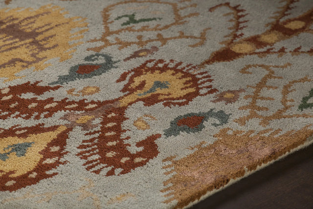 Chandra Rupec RUP-39608 Blue and Brown and Gold and Grey and Green rug, side detail view