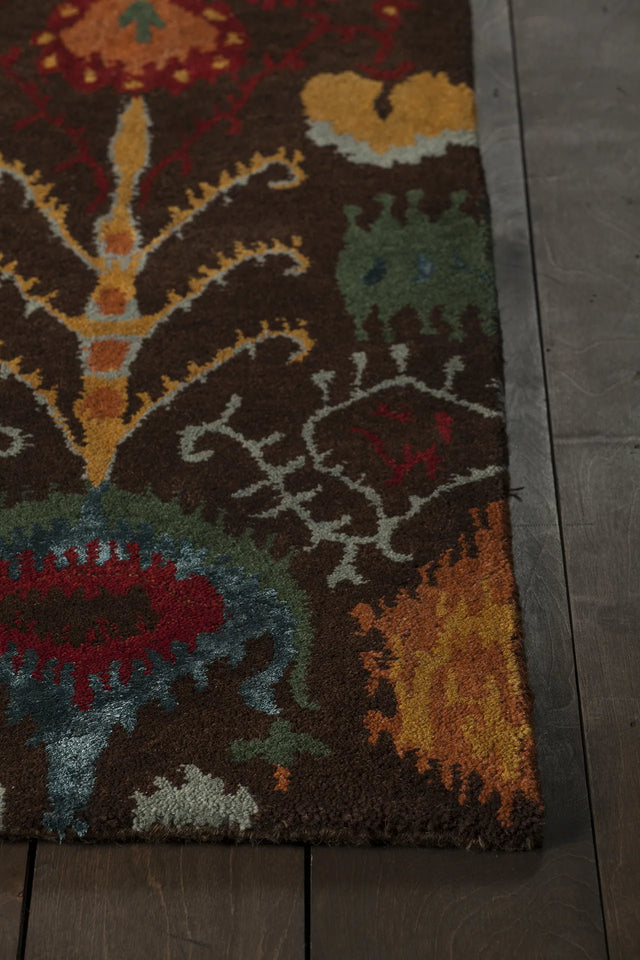 Chandra Rupec RUP-39609 Brown and Blue and Red and Yellow and Green and Orange rug, corner detail