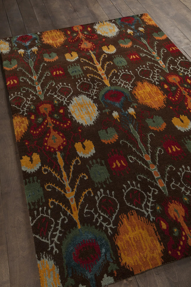 Chandra Rupec RUP-39609 Brown and Blue and Red and Yellow and Green and Orange rug, angled side view