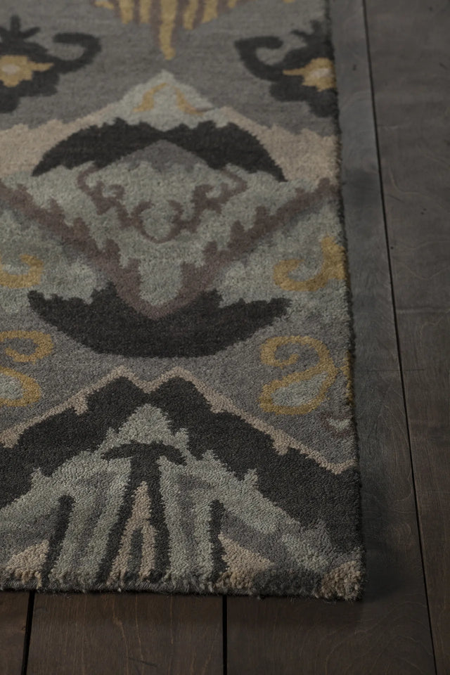 Chandra Rupec RUP-39619 Grey and Taupe and Gold and Black rug, corner detail
