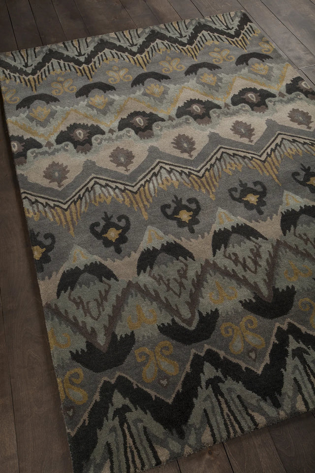 Chandra Rupec RUP-39619 Grey and Taupe and Gold and Black rug, angled side view