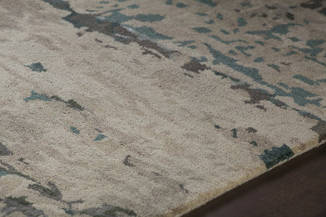 Chandra Rupec RUP-39630 Beige and Brown and Grey and Blue rug, side detail view