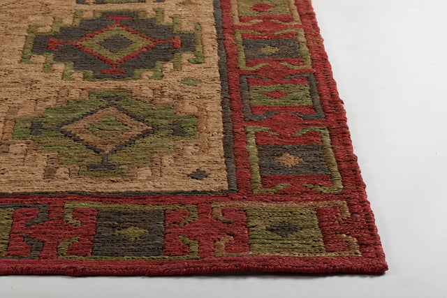 Chandra Ryleigh RYL-46900 Red and Green and Natural rug, corner detail