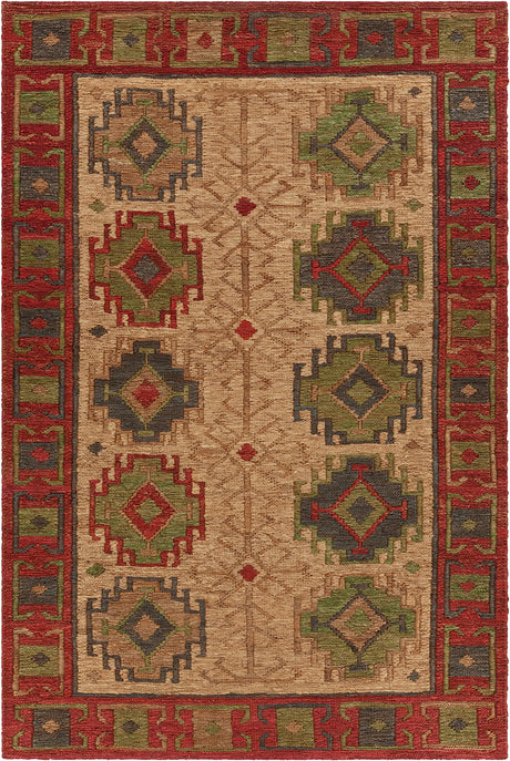 Chandra Ryleigh RYL-46900 Red and Green and Natural rug, flat view