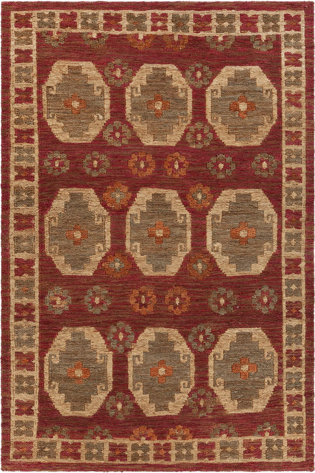 Chandra Ryleigh RYL-46901 Red and Green and Natural rug, flat view