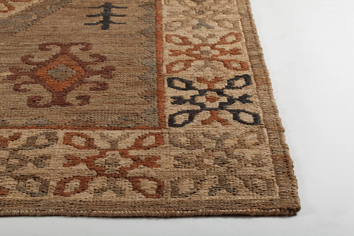 Chandra Ryleigh RYL-46902 Natural and Tan and Green and Rust rug, corner detail