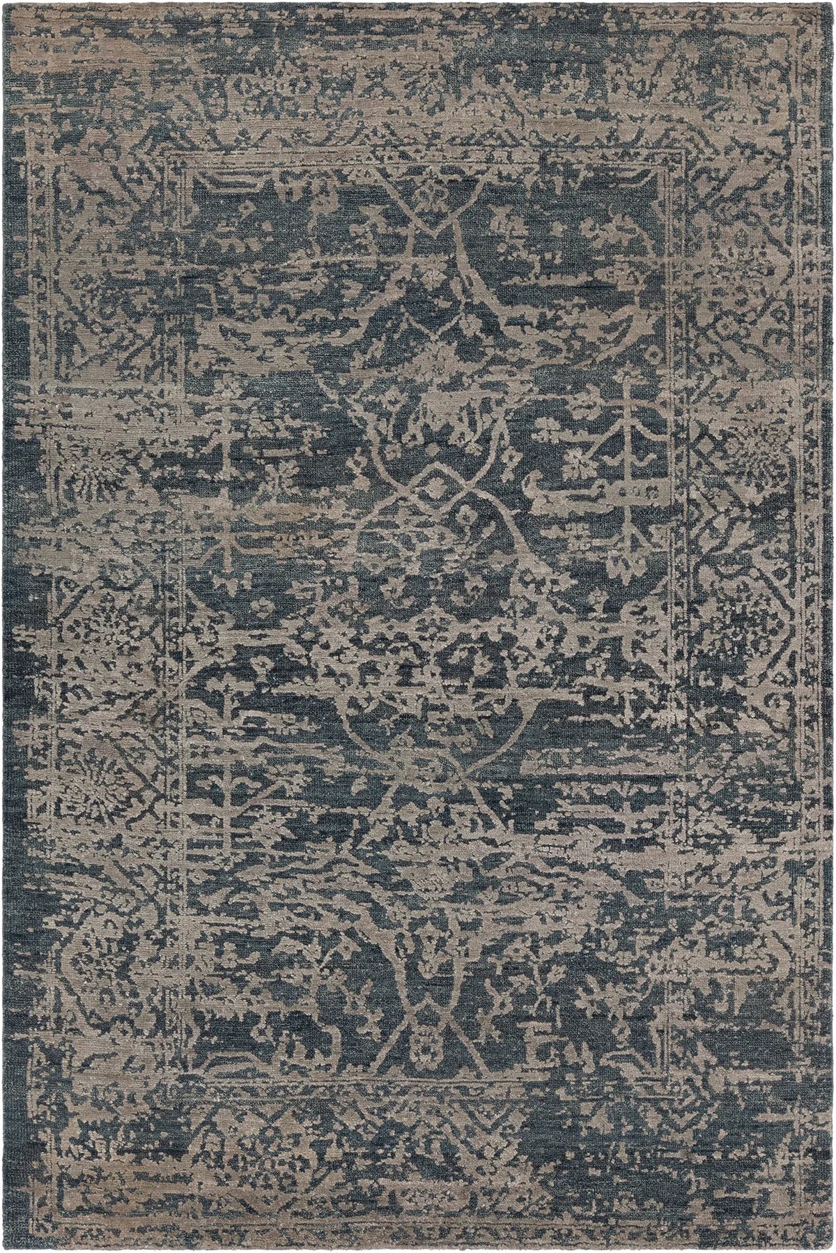 Chandra Sasha SAS-47002 Navy Blue and Silver rug, flat view