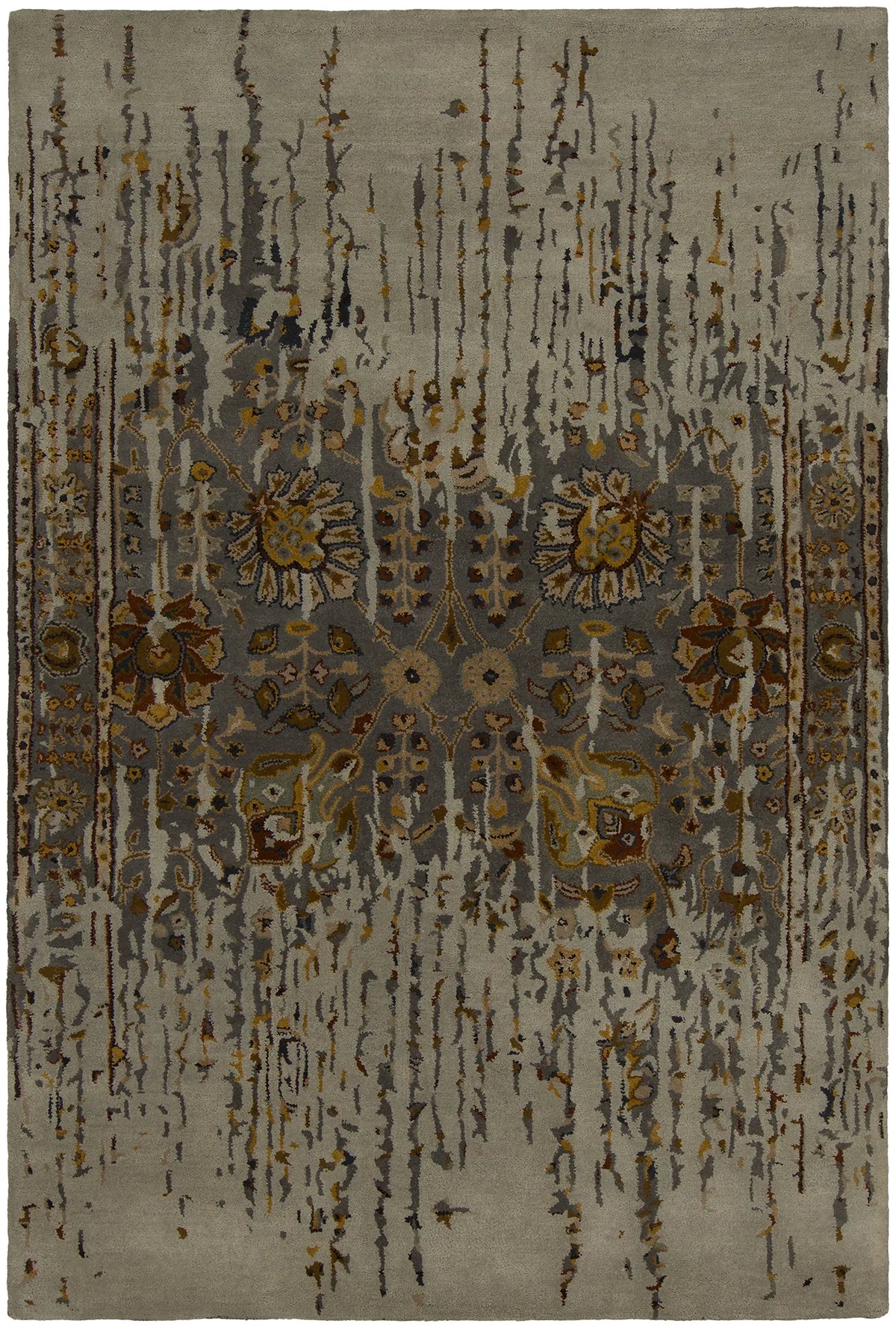 Chandra Spring SPR-29100 Grey and Taupe and Brown and Yellow and Black rug, flat view