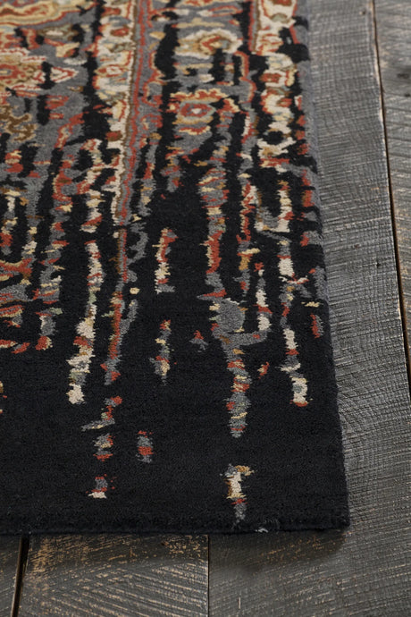 Chandra Spring SPR-29101 Black and Gold and Burgundy and Taupe and Brown and Grey rug, corner detail