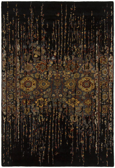 Chandra Spring SPR-29101 Black and Gold and Burgundy and Taupe and Brown and Grey rug, flat view