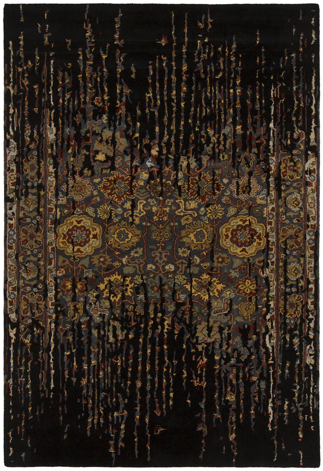Chandra Spring SPR-29101 Black and Gold and Burgundy and Taupe and Brown and Grey rug, flat view