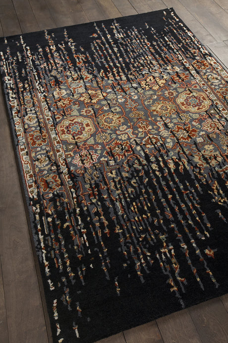 Chandra Spring SPR-29101 Black and Gold and Burgundy and Taupe and Brown and Grey rug, angled side view