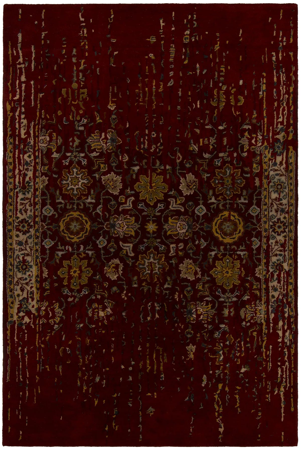 Chandra Spring SPR-29104 Maroon and Gold and Tan and Black and Grey rug, flat view