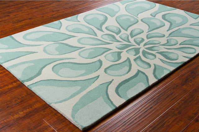 Chandra Stella STE-52009 Beige and Light Aqua rug, styled detail view