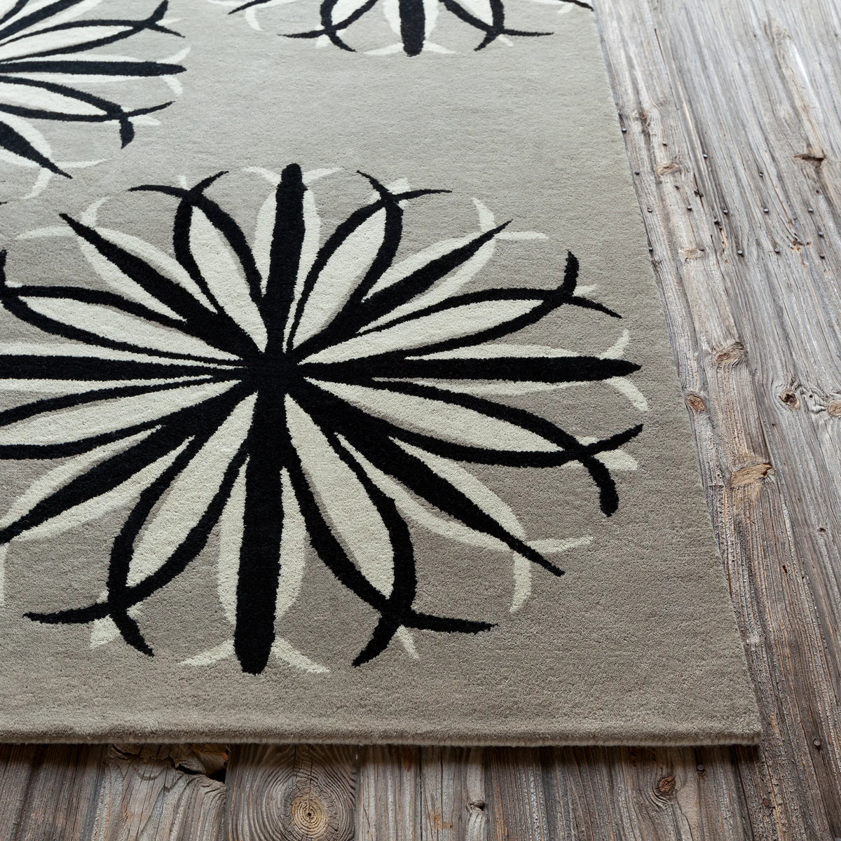 Chandra Stella STE-52048 Taupe and Black and Ivory rug, corner detail