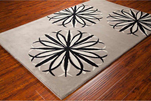 Chandra Stella STE-52048 Taupe and Black and Ivory rug, styled detail view