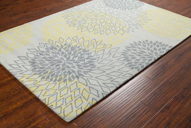 Chandra Stella STE-52080 Grey and Yellow rug, styled detail view