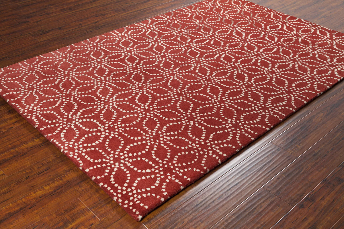 Chandra Stella STE-52135 Red and White rug, styled detail view