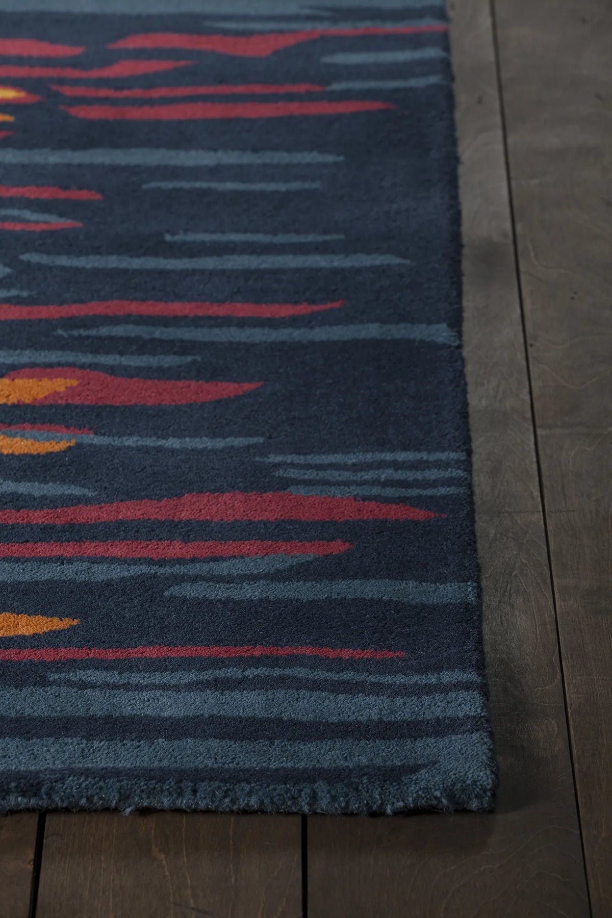 Chandra Stella STE-52166 Blue and Grey and Red and Orange rug, corner detail