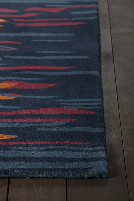 Chandra Stella STE-52166 Blue and Grey and Red and Orange rug, corner detail