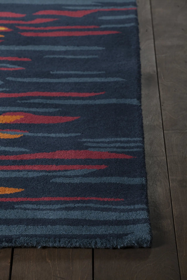 Chandra Stella STE-52166 Blue and Grey and Red and Orange rug, corner detail