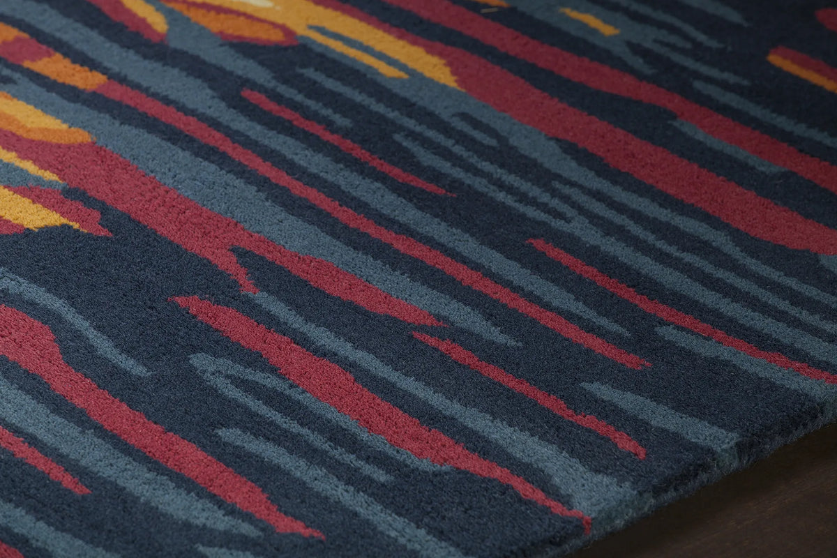 Chandra Stella STE-52166 Blue and Grey and Red and Orange rug, side detail view