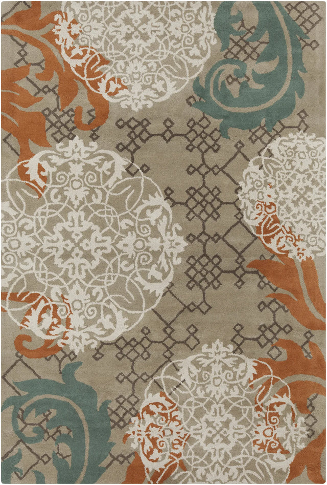 Chandra Stella STE-52207 Tan and Cream and Brown and Orange and Blue rug, flat view