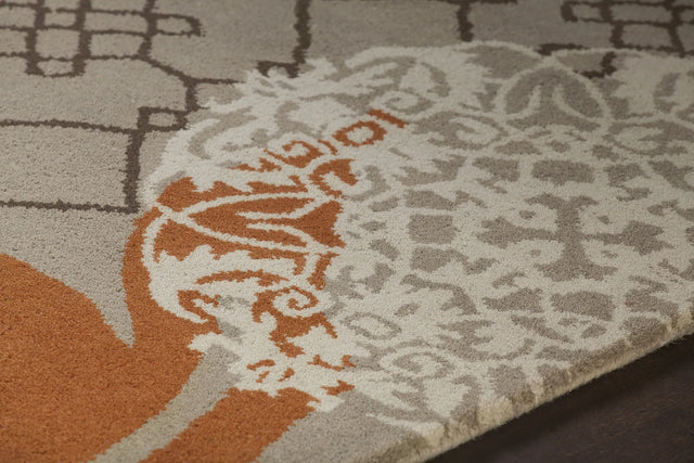 Chandra Stella STE-52207 Tan and Cream and Brown and Orange and Blue rug, side detail view