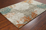 Chandra Stella STE-52207 Tan and Cream and Brown and Orange and Blue rug, styled detail view