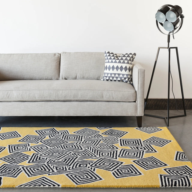 Chandra Stella STE-52215 Yellow and Cream and Black rug, shown in a room setting